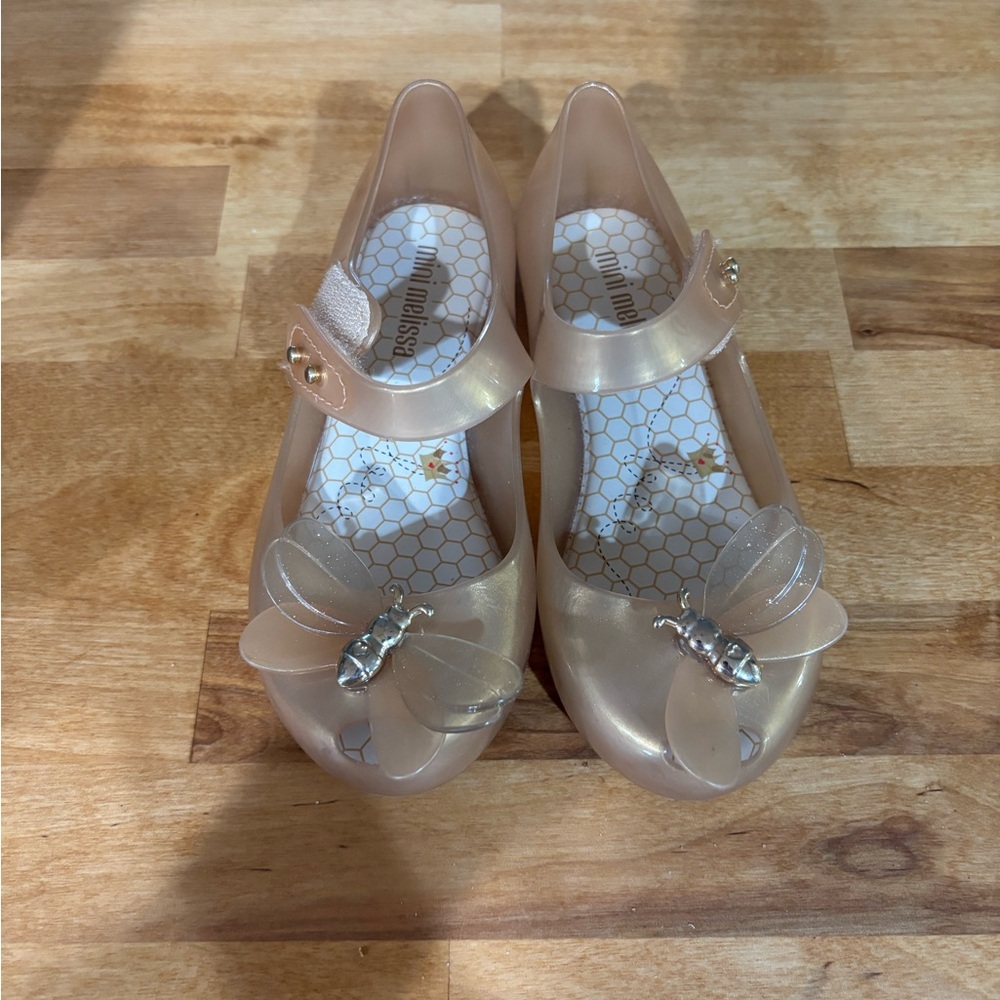 Mini Melissa Pearl goldish Jelly Mary Jane Flats with Bee Accent - size 11